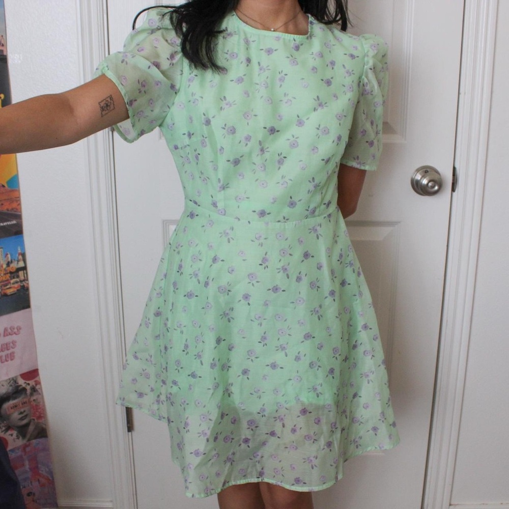 Mint Green Floral Mini Dress